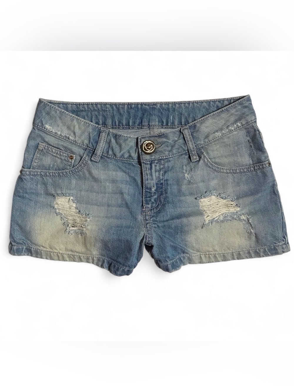 Womens Light Blue Distressed Denim Jean Shorts